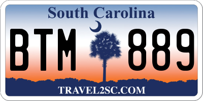 SC license plate BTM889