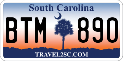SC license plate BTM890