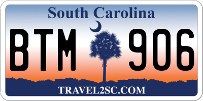 SC license plate BTM906