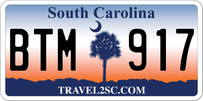 SC license plate BTM917