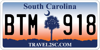 SC license plate BTM918