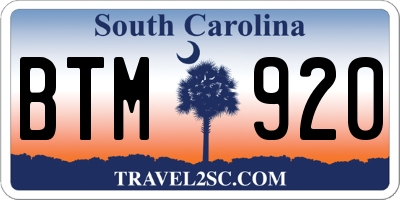 SC license plate BTM920