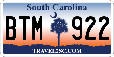 SC license plate BTM922