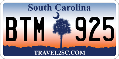 SC license plate BTM925