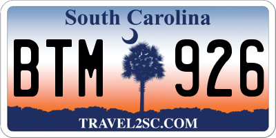 SC license plate BTM926
