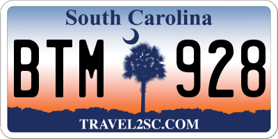 SC license plate BTM928