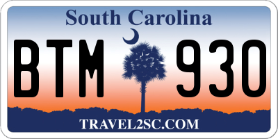 SC license plate BTM930
