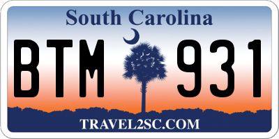 SC license plate BTM931