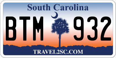 SC license plate BTM932