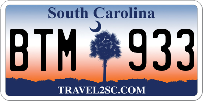 SC license plate BTM933