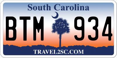SC license plate BTM934