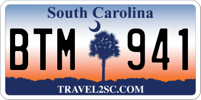 SC license plate BTM941