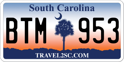 SC license plate BTM953