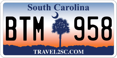 SC license plate BTM958