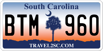 SC license plate BTM960