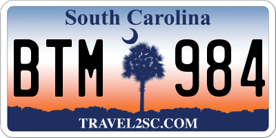 SC license plate BTM984