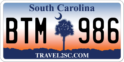SC license plate BTM986