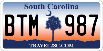 SC license plate BTM987
