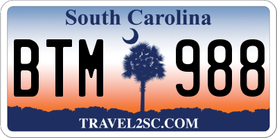 SC license plate BTM988