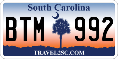 SC license plate BTM992