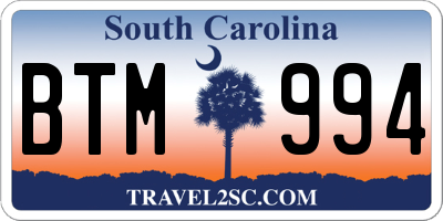 SC license plate BTM994