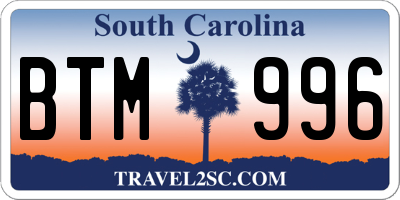 SC license plate BTM996