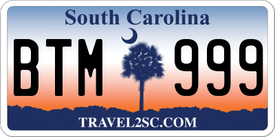 SC license plate BTM999