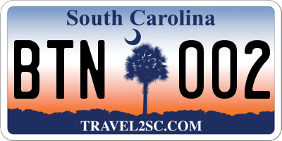 SC license plate BTN002