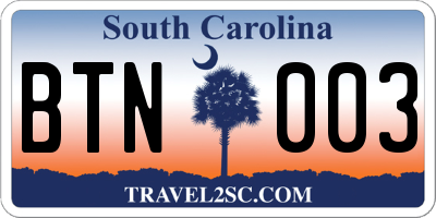 SC license plate BTN003