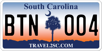 SC license plate BTN004