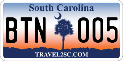 SC license plate BTN005