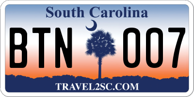 SC license plate BTN007
