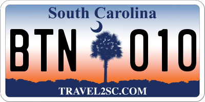 SC license plate BTN010