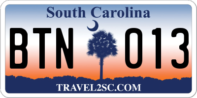 SC license plate BTN013