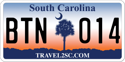 SC license plate BTN014
