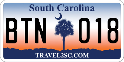 SC license plate BTN018