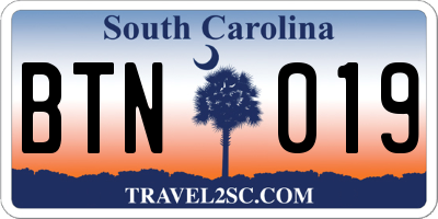 SC license plate BTN019