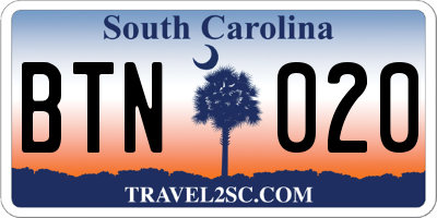 SC license plate BTN020