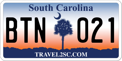 SC license plate BTN021