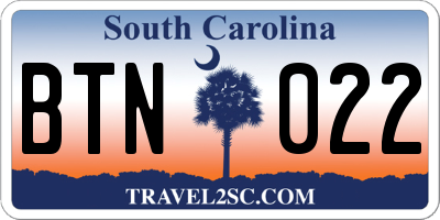 SC license plate BTN022