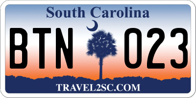 SC license plate BTN023