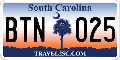 SC license plate BTN025