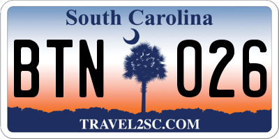 SC license plate BTN026