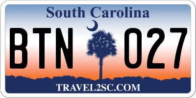 SC license plate BTN027