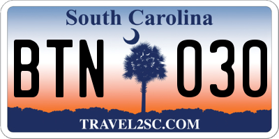 SC license plate BTN030