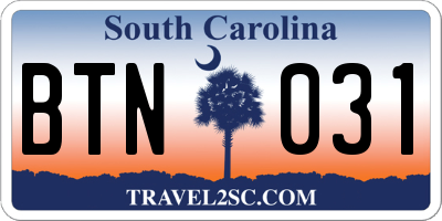 SC license plate BTN031