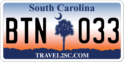 SC license plate BTN033