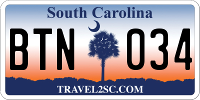 SC license plate BTN034
