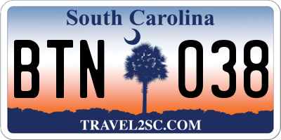 SC license plate BTN038