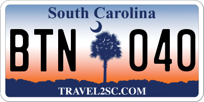 SC license plate BTN040
